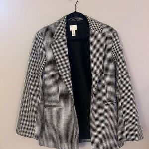 Zara Black and White Houndstooth Blazer with Notched Lapels